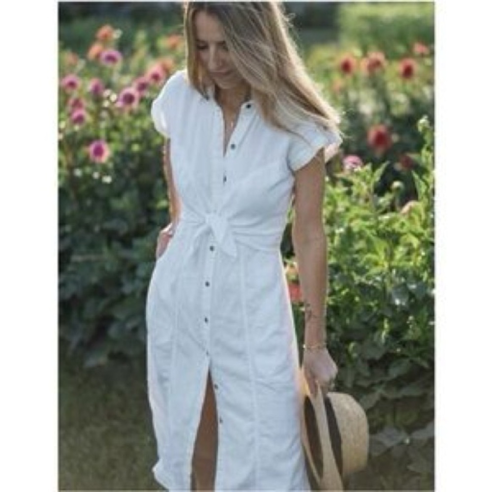 Anthropologie Maeve Elspeth Linen Blend Button Front Shirtdress White Size 4 - Picture 11 of 11
